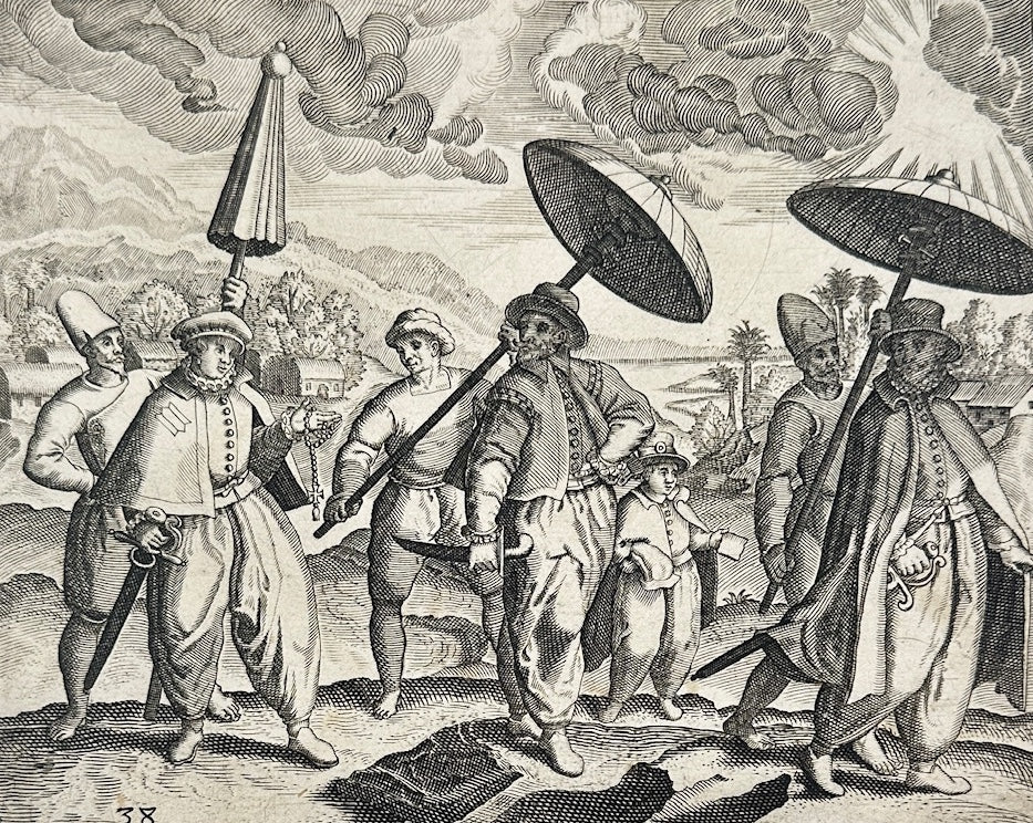 Antique Print - Theodor de Bry - The Portuguese are Walking the Street - C2