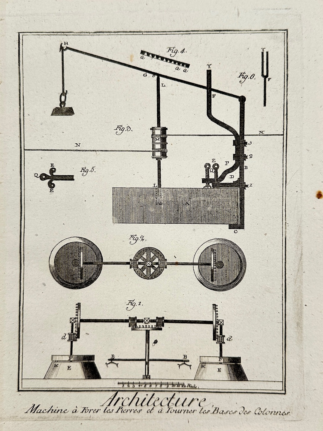 Antique Print - Jacques Renaud Bernard - Stone Drilling and Turning Machine - C2