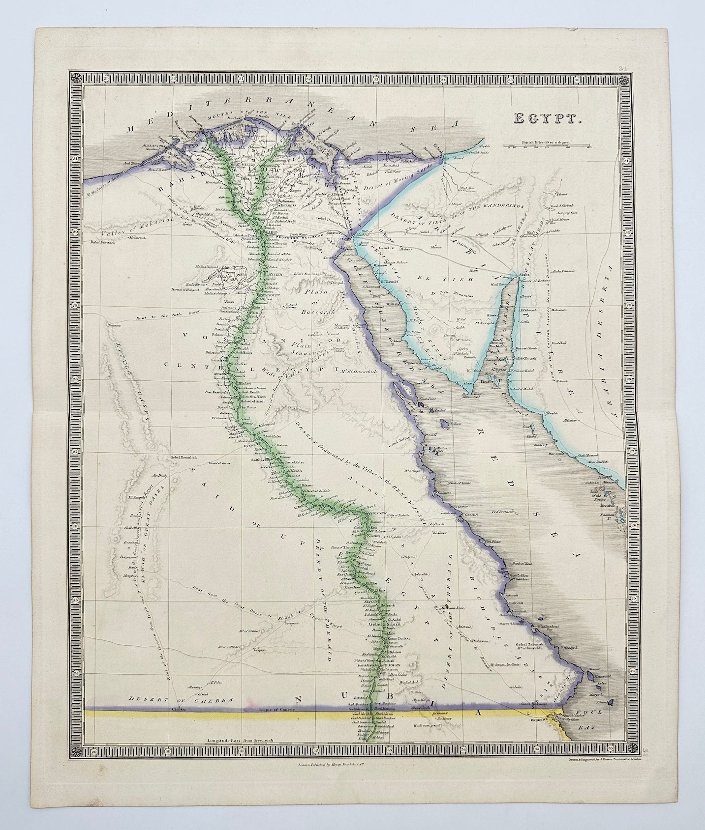 Antique Map - John Dower - Map of Egypt - Red Sea - Said or Upper Egypt - G3