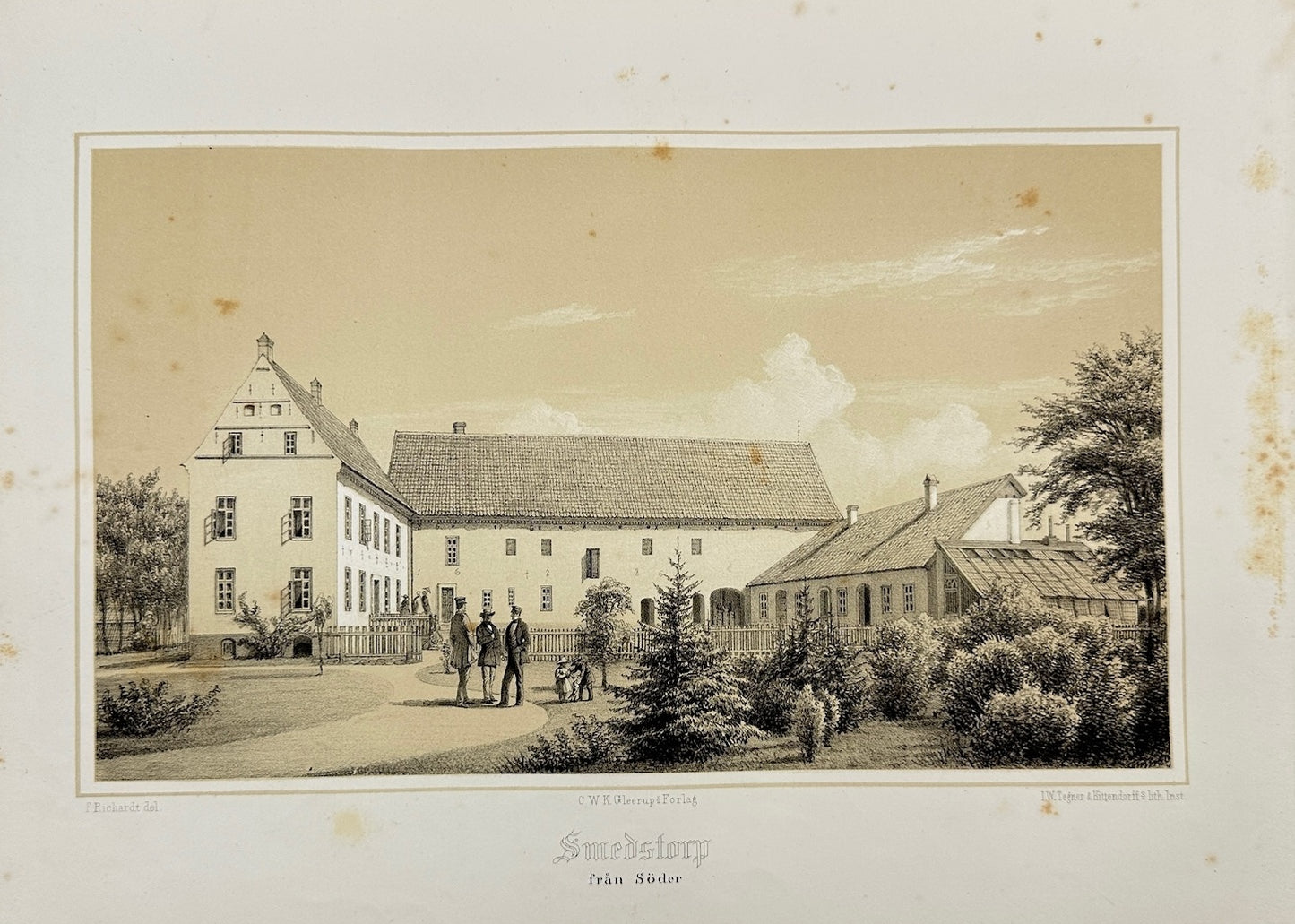 Original Antique Print - Ferdinand Richardt - Smedstorp from the South - F3