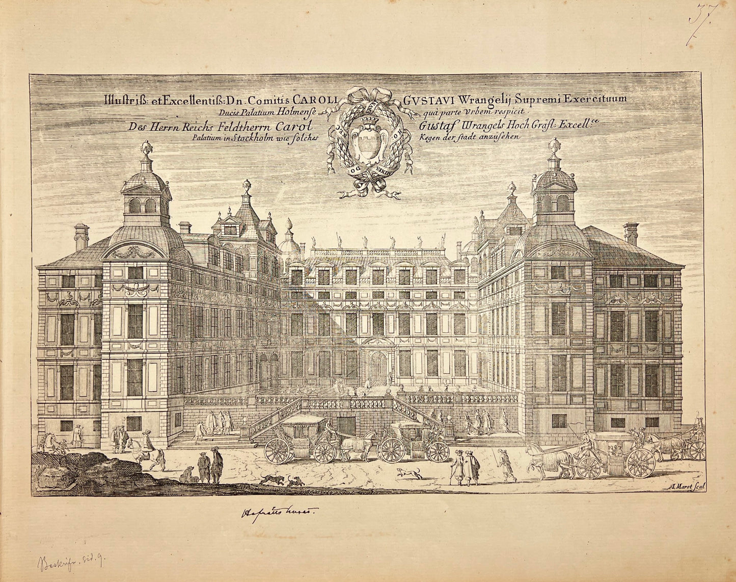 Antique Print - Erik Dahlberg - View of Wrangel Palace in Stockholm - E1