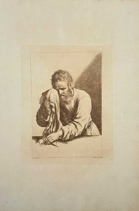 Original Antique Print - Francesco Bartolozzi - Portrait Old Man Weeping - F1