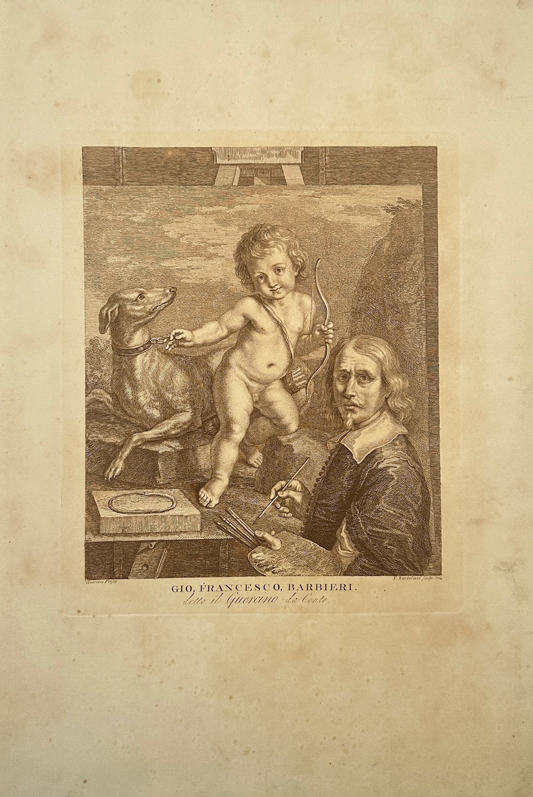 Antique Print - Francesco Bartolozzi - Autoritratto di Guercino - F1