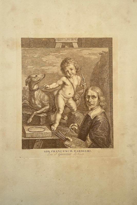 Antique Print - Francesco Bartolozzi - Autoritratto di Guercino - F1