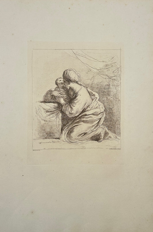 Antique Print - Francesco Bartolozzi - Woman on her Knees with a Child - F1