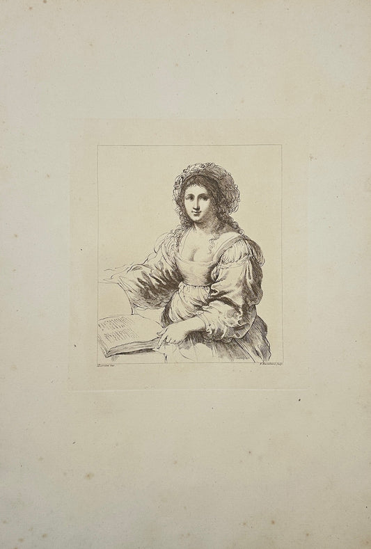 Rare Print - Francesco Bartolozzi - Portrait of A Woman With A Book - F1