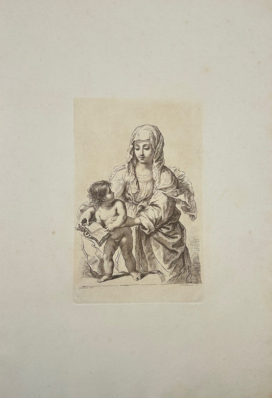 Antique Print - Francesco Bartolozzi - Virgin and Child Holding a Book - F1