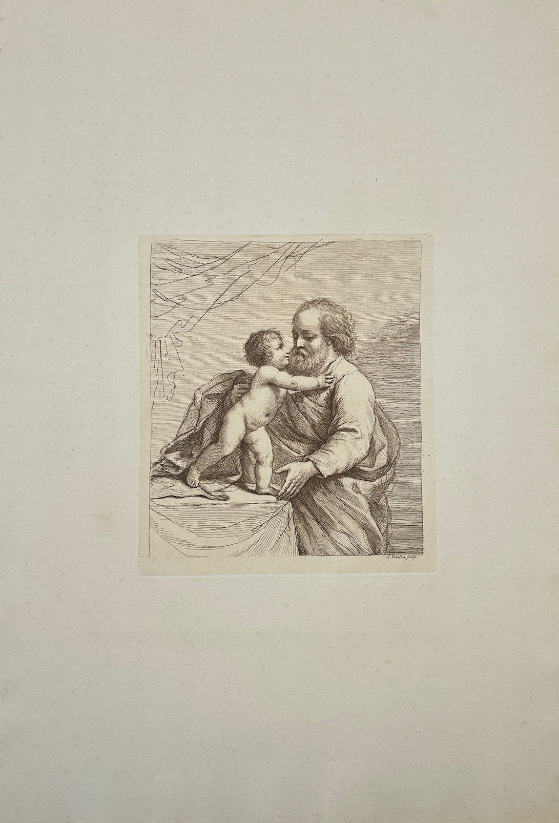 Antique Print - Francesco Bartolozzi - St. Joseph With the Child - F1