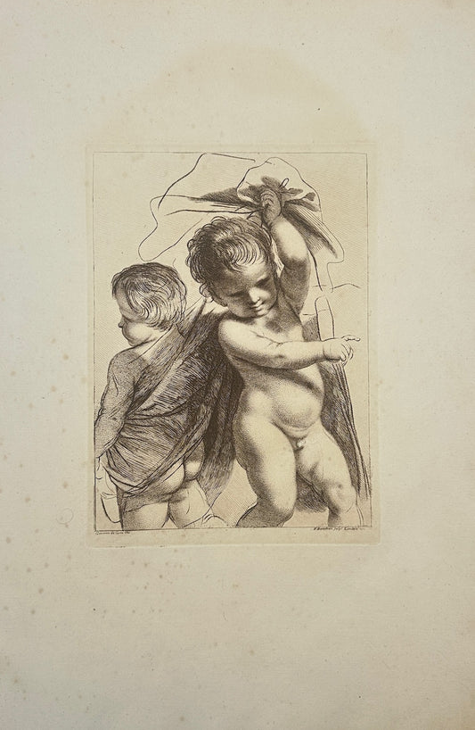 Original Antique Print - Francesco Bartolozzi - Due Putti Bambini - F1