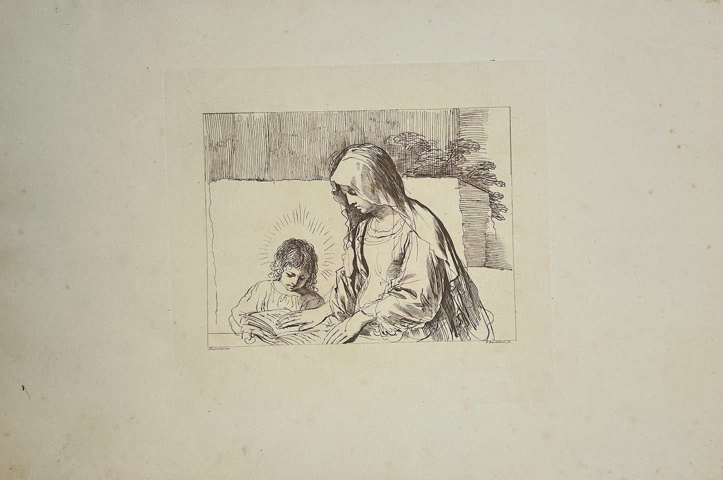 Antique Print - Bartolozzi - Virgin Mary Teaching Jesus Child to Read - F1